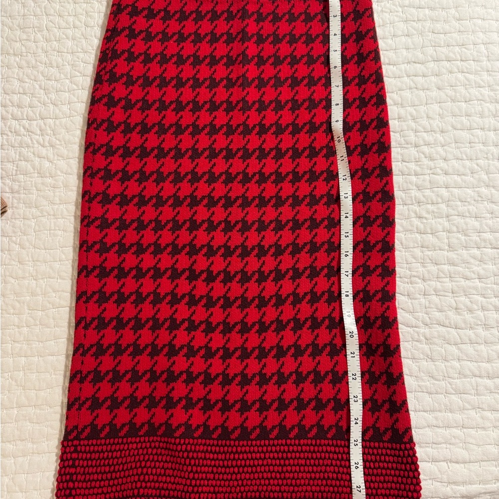 Ann Taylor Red and Black Houndstooth Pencil Skirt